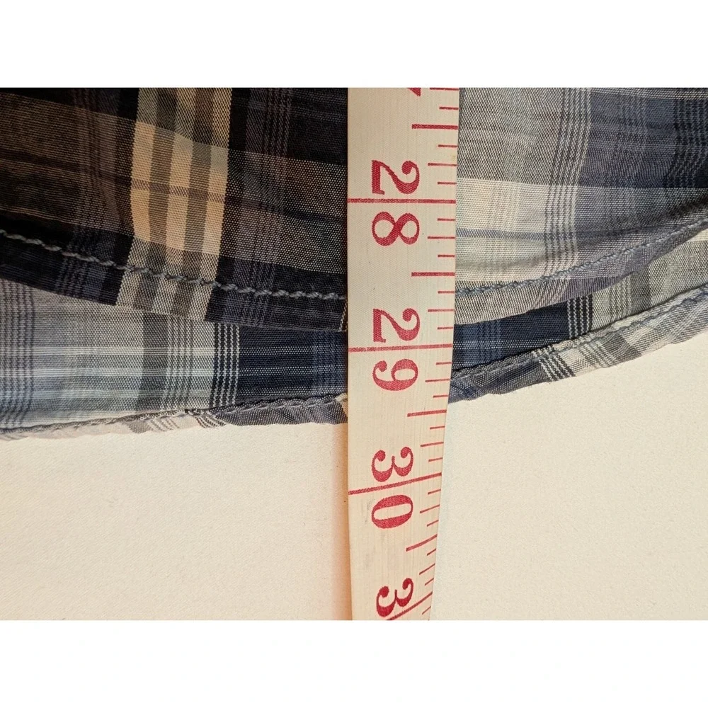 INC International Concepts Men Blue Plaid Snap Button Western Shirt Large Cotton
